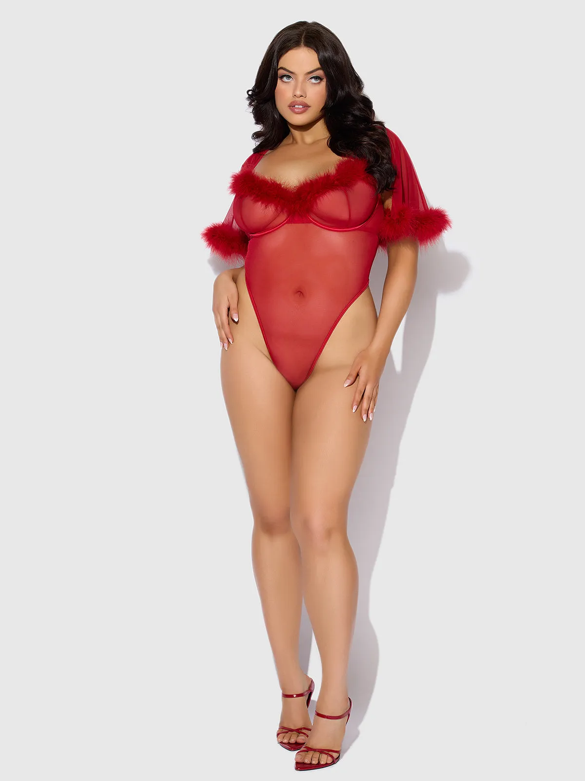 Scarlett Bell Sleeved Marabou Bodysuit