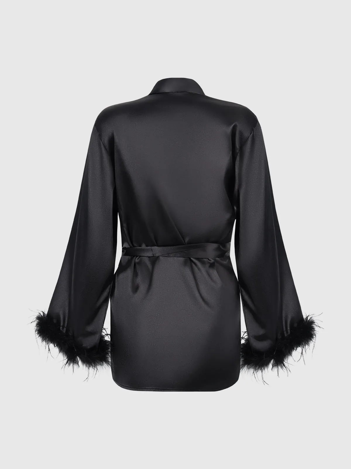 Scarlett Satin & Feather Trimmed Short Sleep Robe
