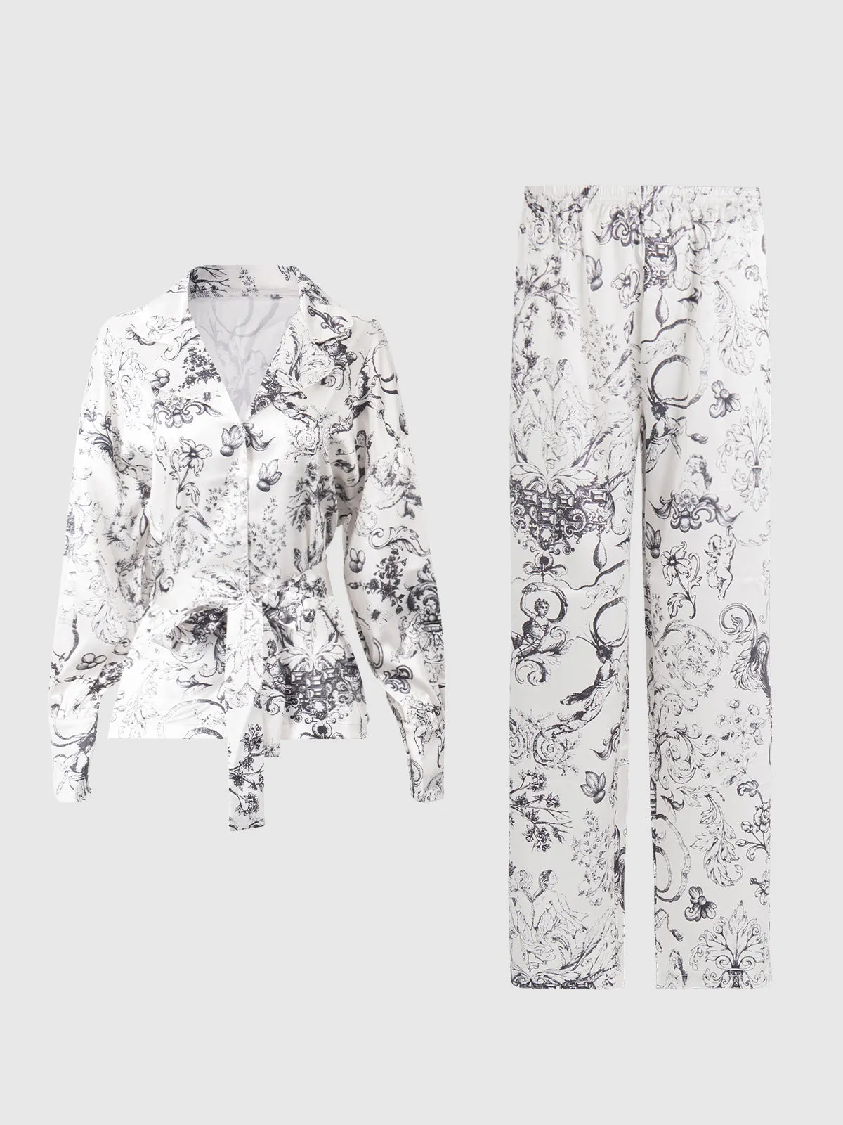 Scarlett Satin Long Sleeve Tie Top & Long Pant