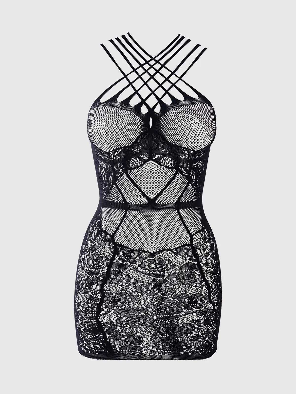 Strappy Floral Lace Bodystocking Dress