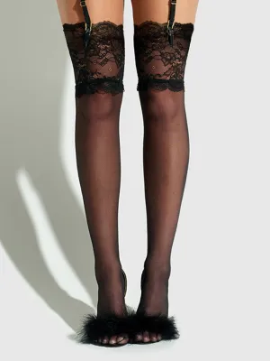 Thigh High Sheer Stayups With Tall Lace Band