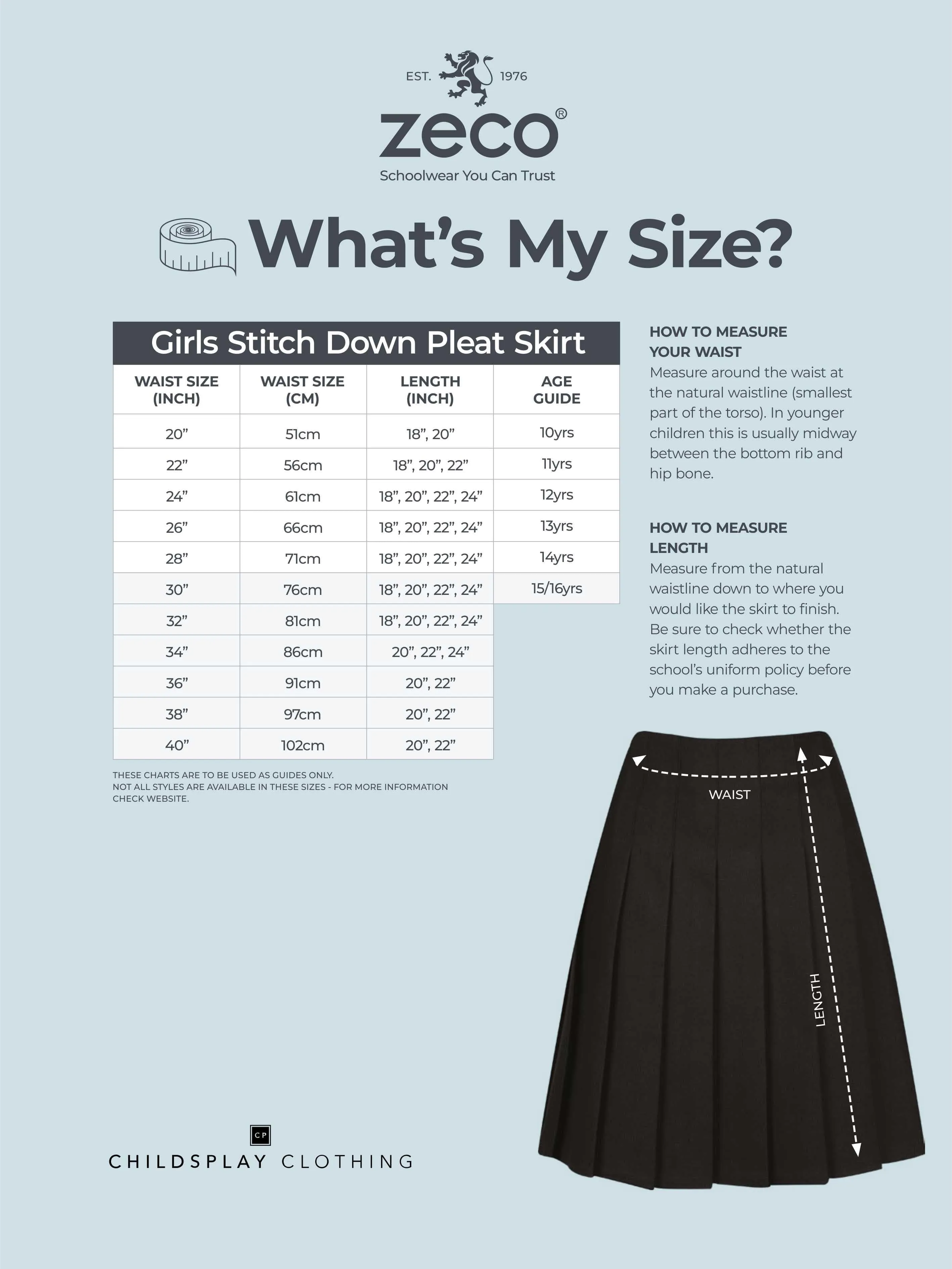 Zeco Girls School Senior Stitch Down Pleat Eco Skirt in Black