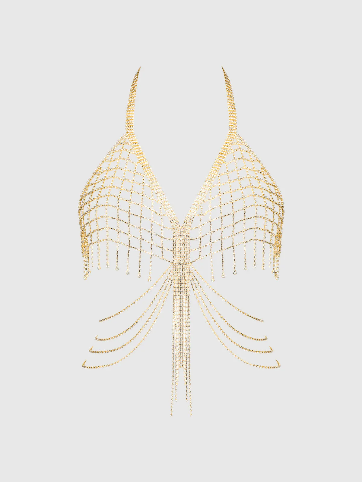 Ziggy Rhinestone Net & Fringe Halter Bralette